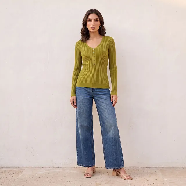 Splash Basic Ribbed V-neck Sweater – image 2