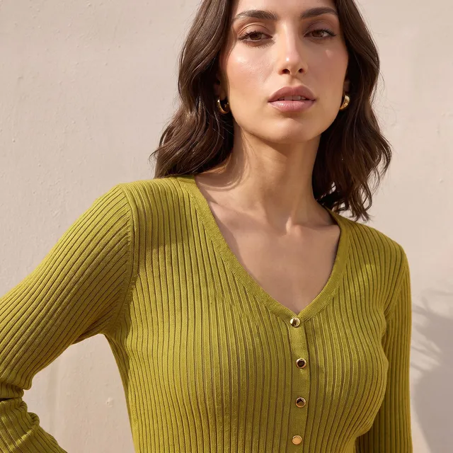 Splash Basic Ribbed V-neck Sweater – image 4