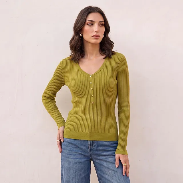 Splash Basic Ribbed V-neck Sweater – image 5