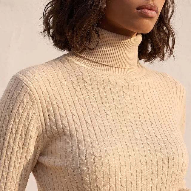 Splash Basics Regular Fit Cable Knit Sweater with Turtleneck – image 5