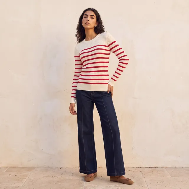 Splash Basic Striped Cable Knit Sweater with Button Trim – image 3