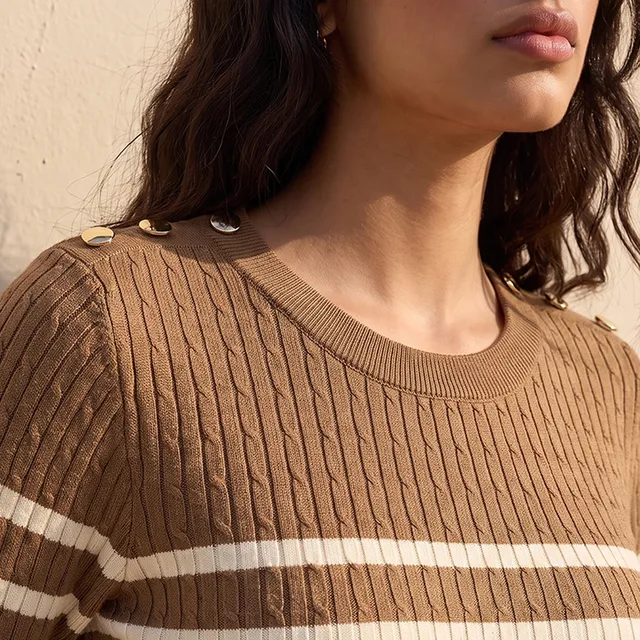Splash Basic Striped Cable Knit Sweater with Button Trim – image 6