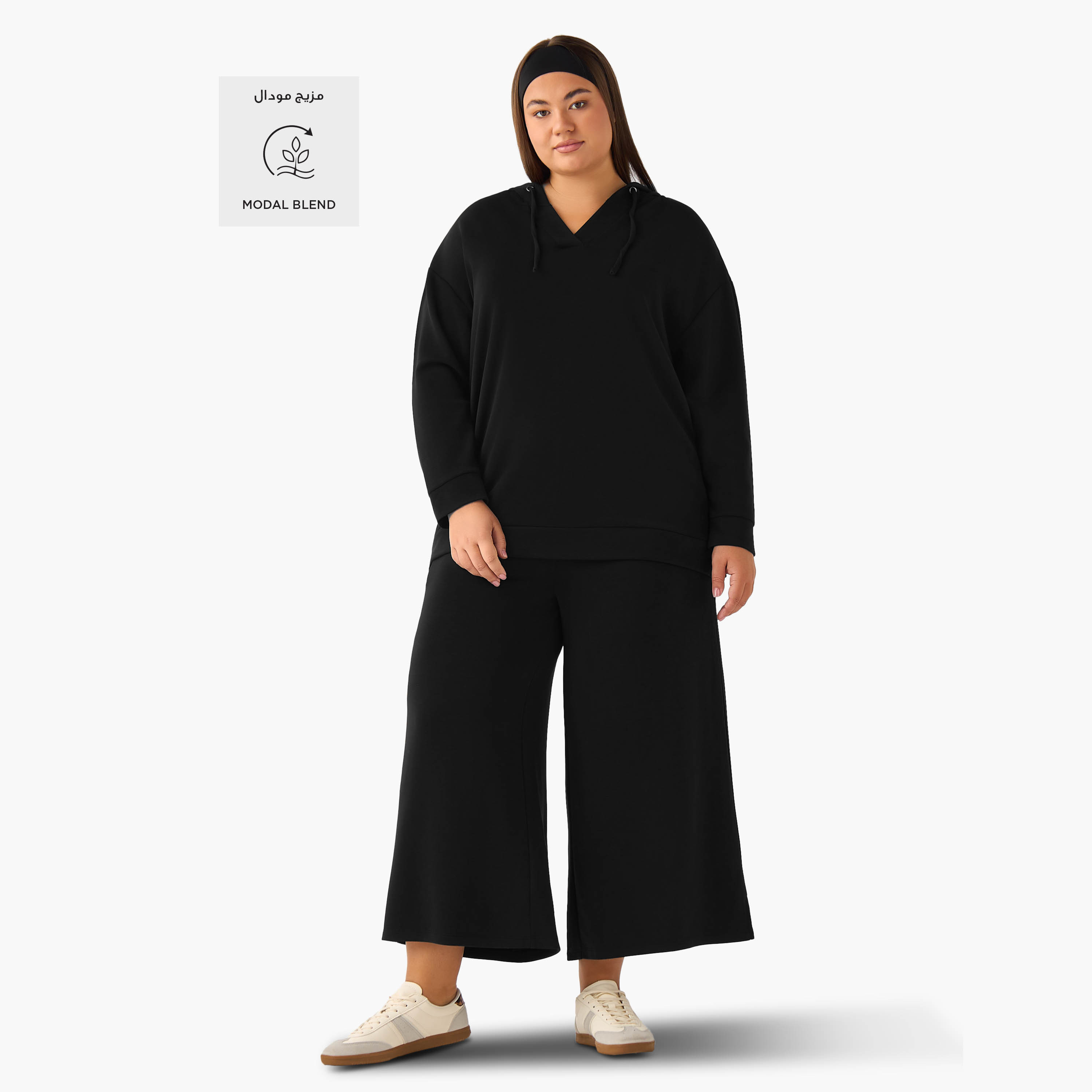 Ulla Popken Relaxed Fit Elasticated Waist Wide Leg Pants