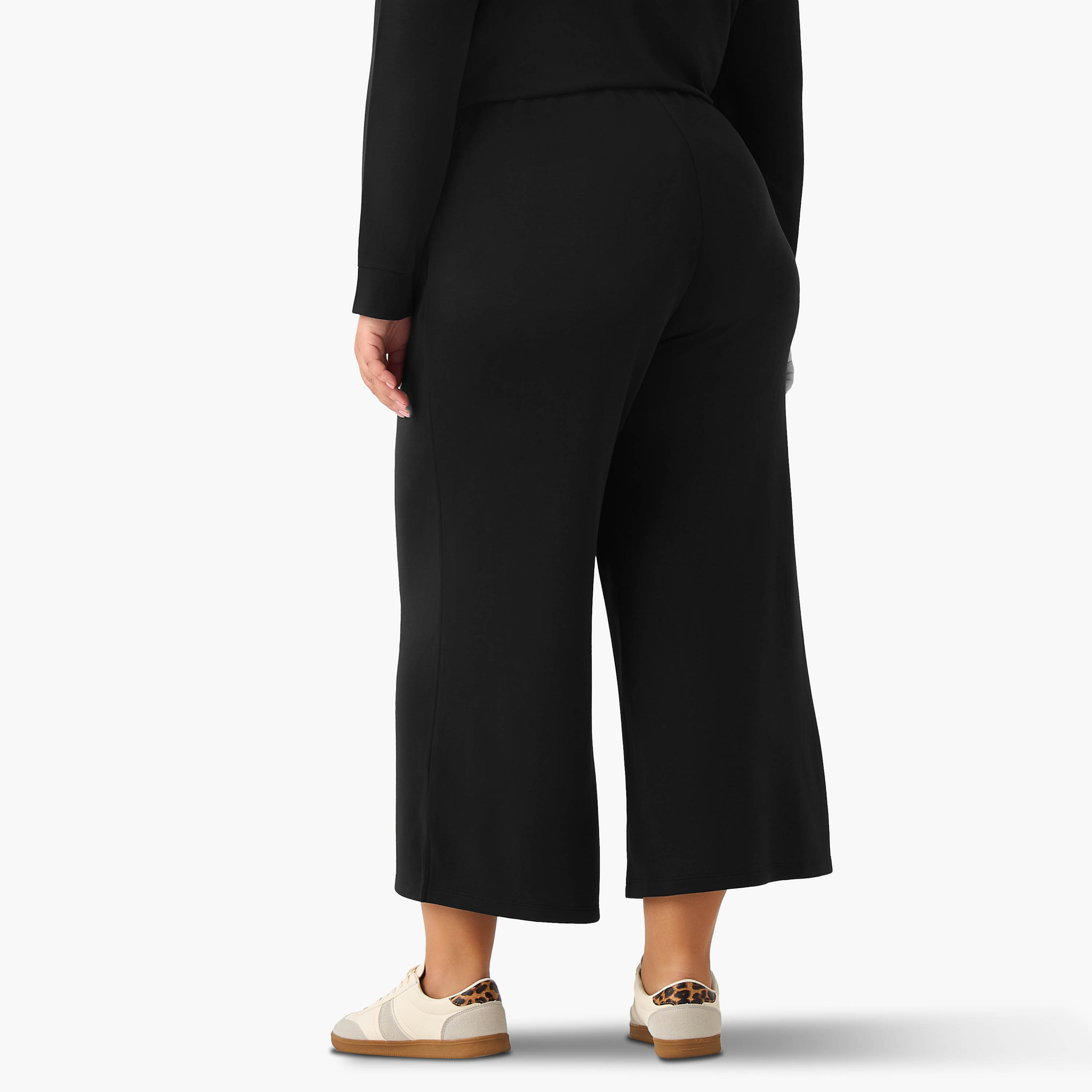 Ulla Popken Relaxed Fit Elasticated Waist Wide Leg Pants