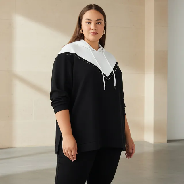 Ulla Popken Hoodie with Colourblock Detail