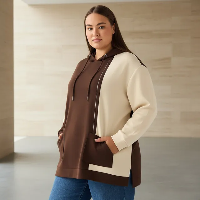 Ulla Popken Hoodie with Colourblock Detail
