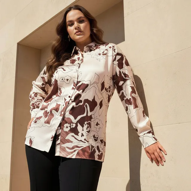Ulla Popken Satin Shirt with Abstract Print
