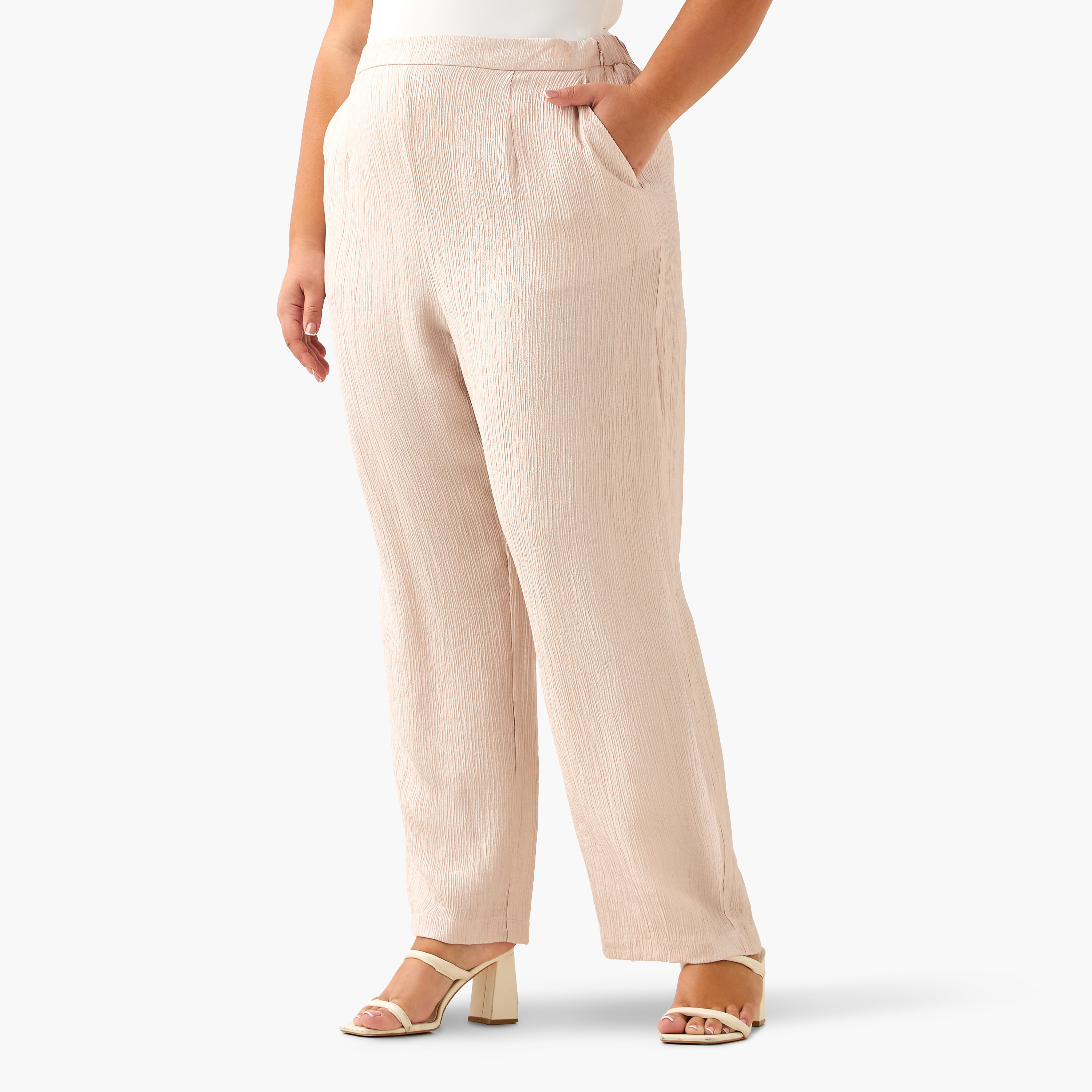 Ulla Popken Straight Fit Textured Pants