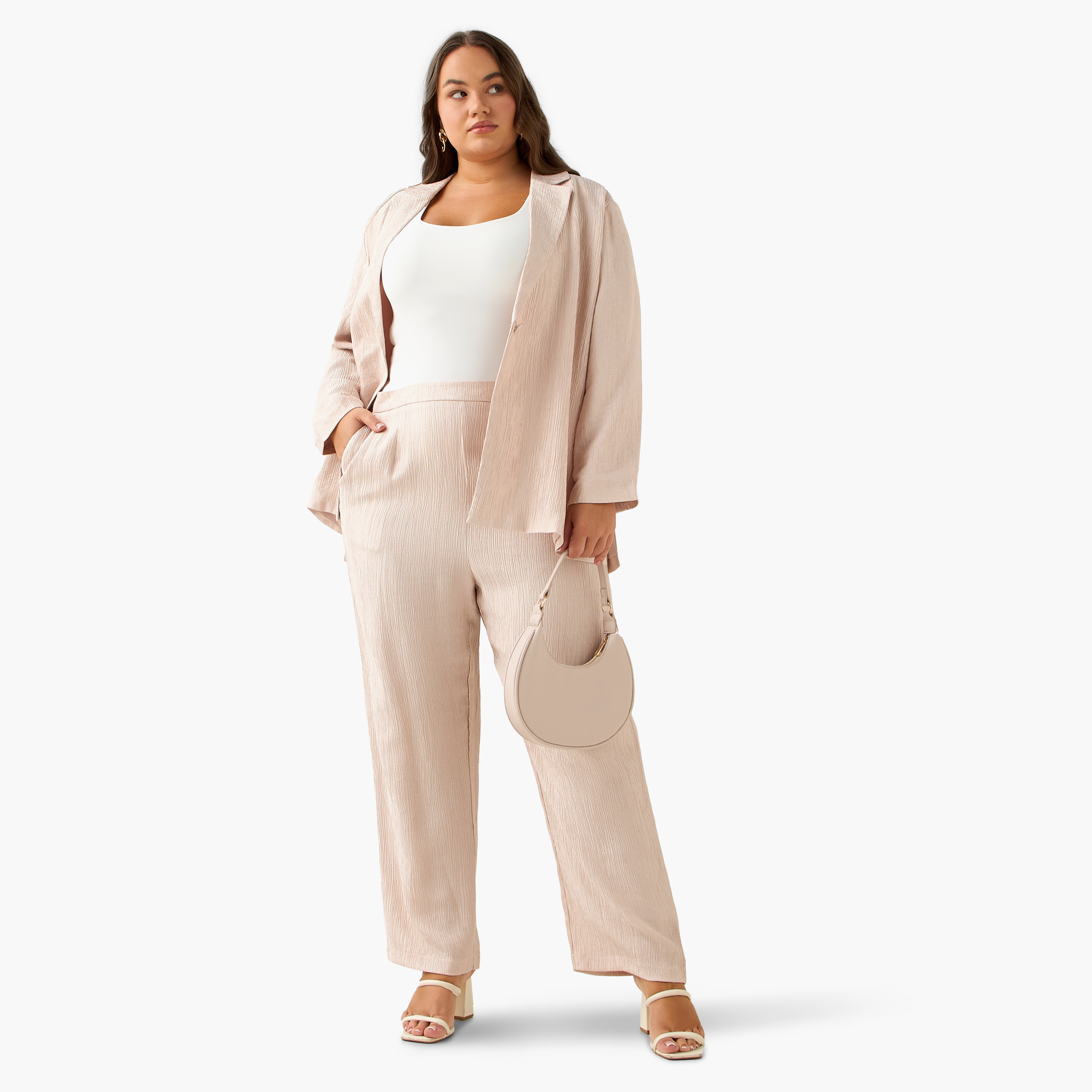 Ulla Popken Straight Fit Textured Pants