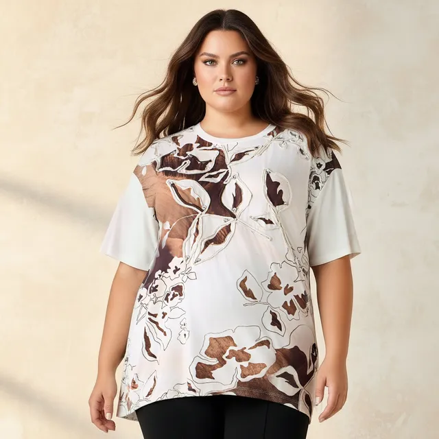 Ulla Popken Relaxed Fit T-shirt with Applique Accent