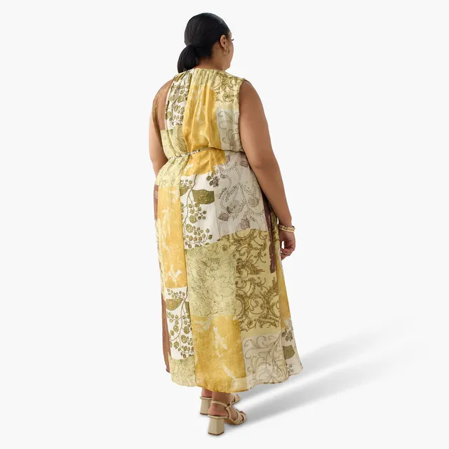 Ulla Popken Patch Print A-line Women Linen Blend Dress with Belt – image 4