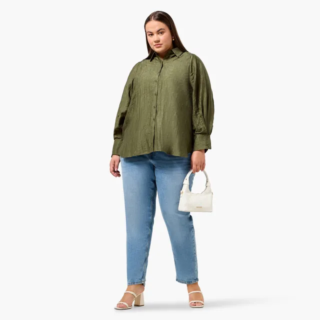 Ulla Popken Plus Size Relaxed Fit Jacquard Shirt with Raglan Sleeves – image 4