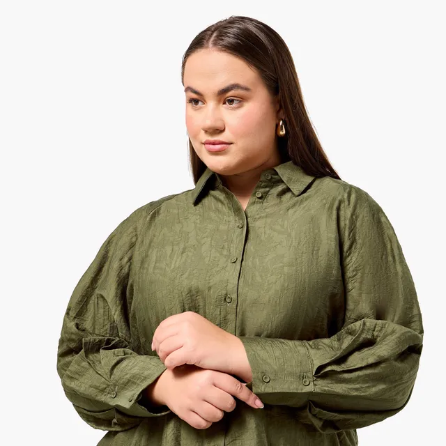 Ulla Popken Plus Size Relaxed Fit Jacquard Shirt with Raglan Sleeves – image 6