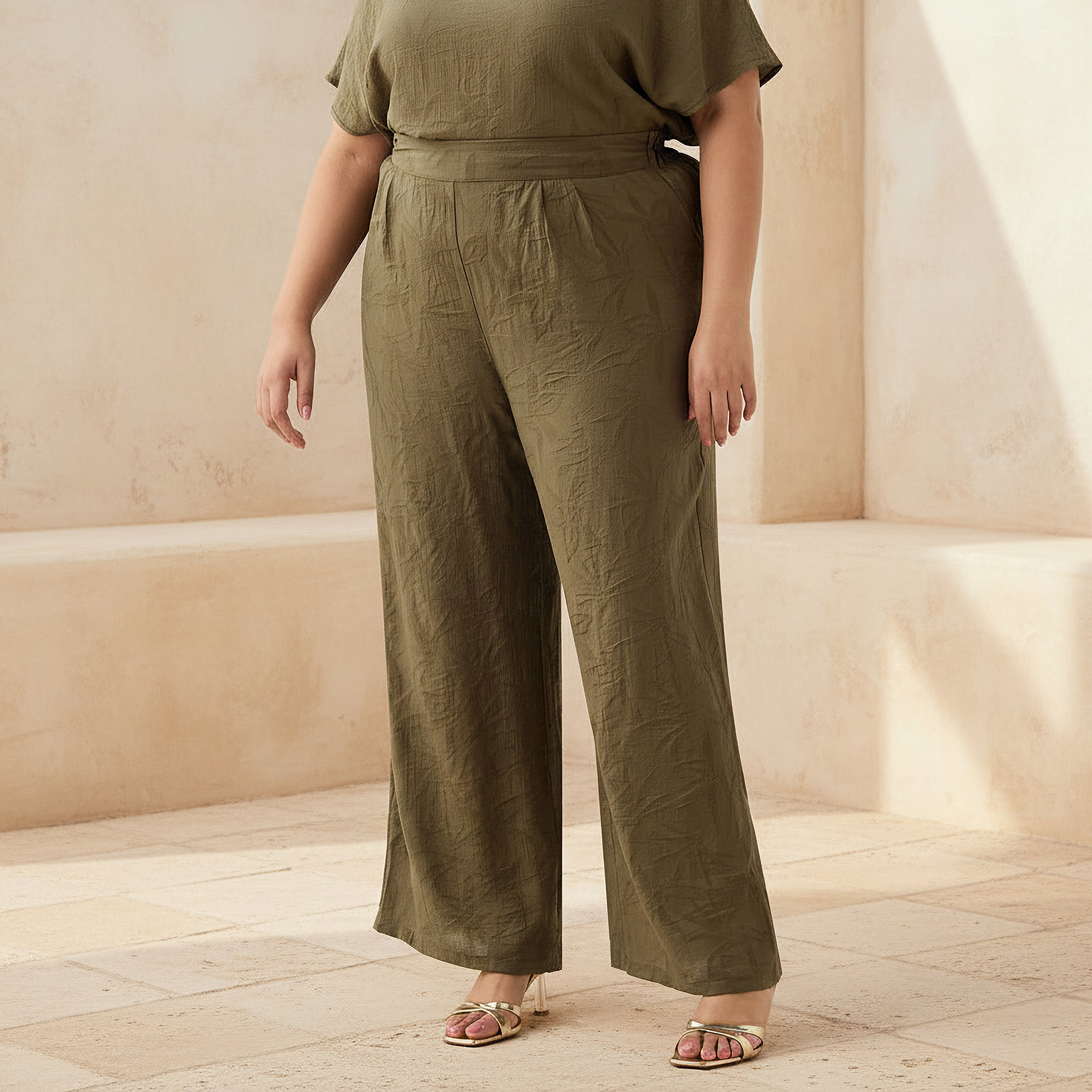 Ulla Popken Floral Jacquard Pants