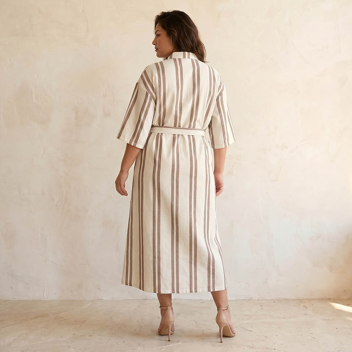 Ulla Popken Striped Women Shirt Dress with Tie-Up Belt