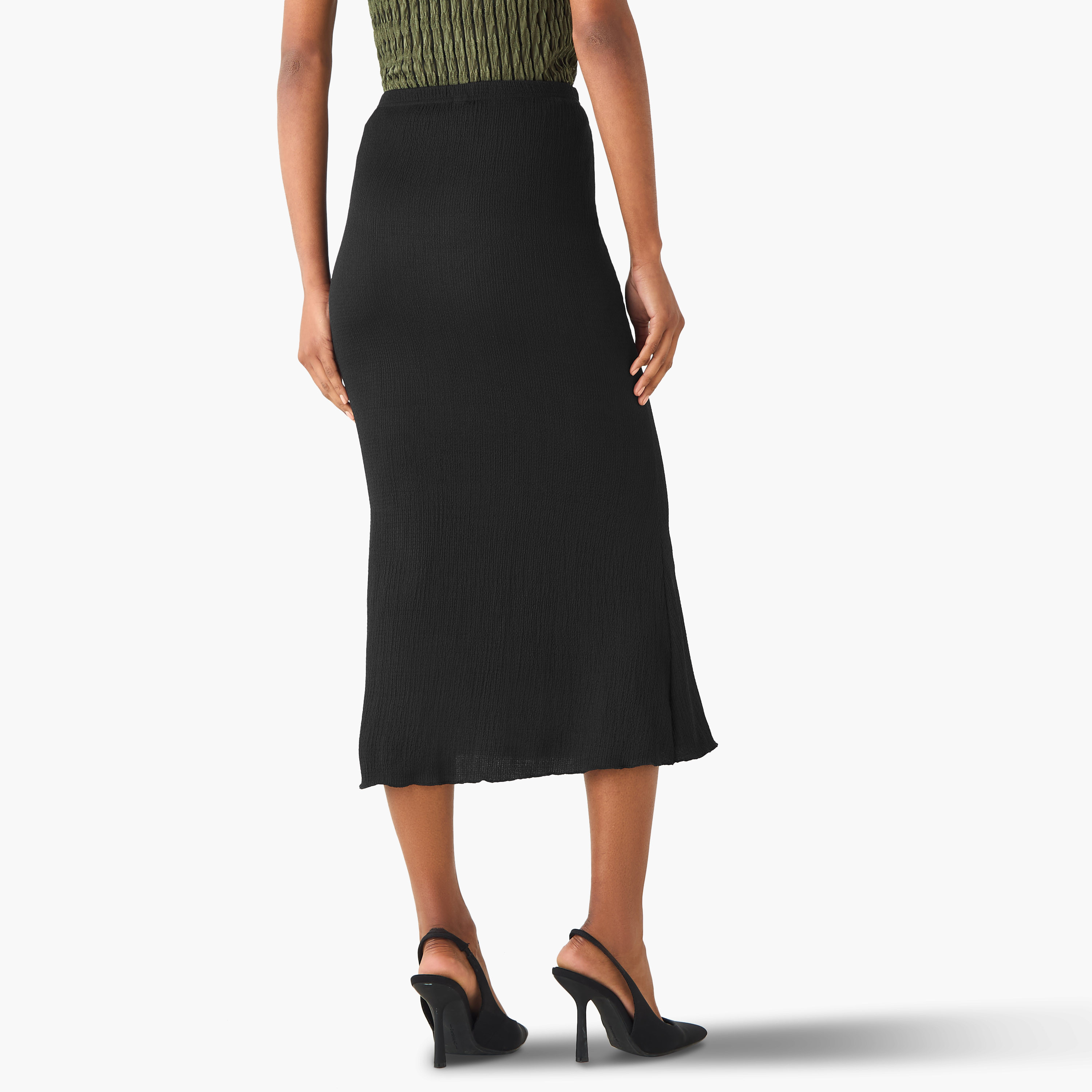 Mermaid Cut Textured Midi Skirt