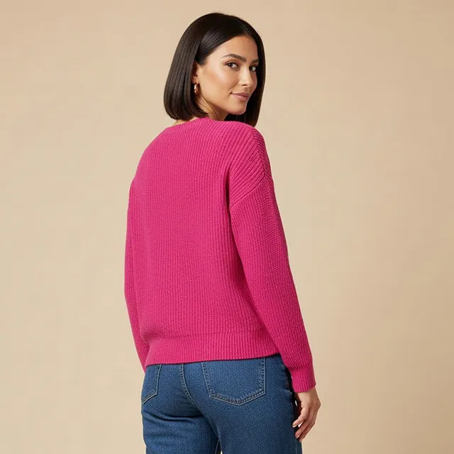 Textured Crew Neck Sweater with Long Sleeves – image 3