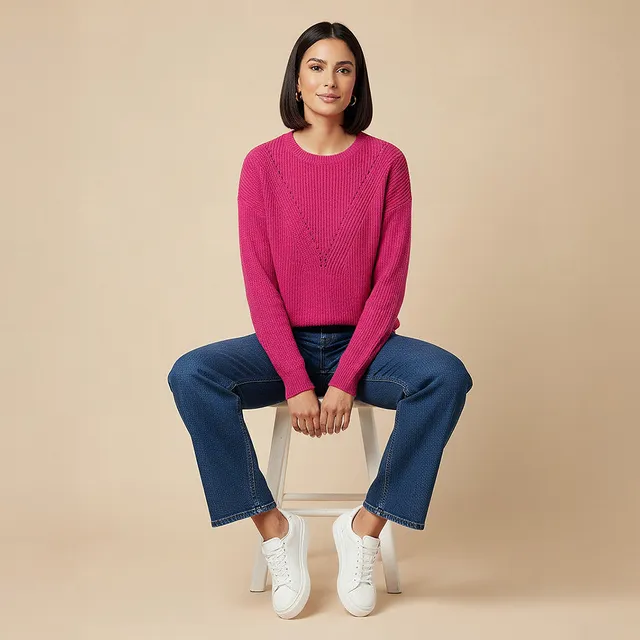Textured Crew Neck Sweater with Long Sleeves – image 5