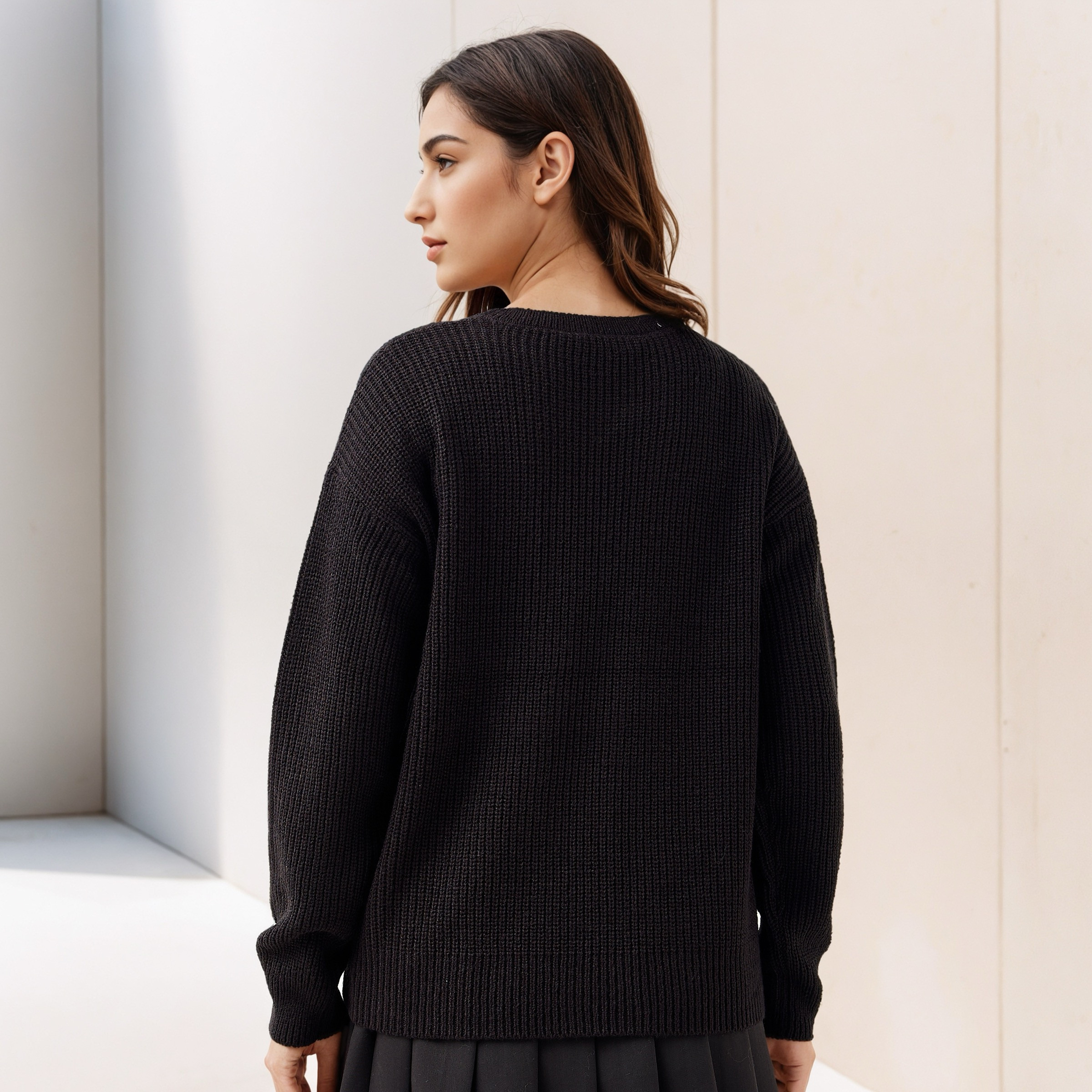 Textured Crew Neck Sweater with Long Sleeves