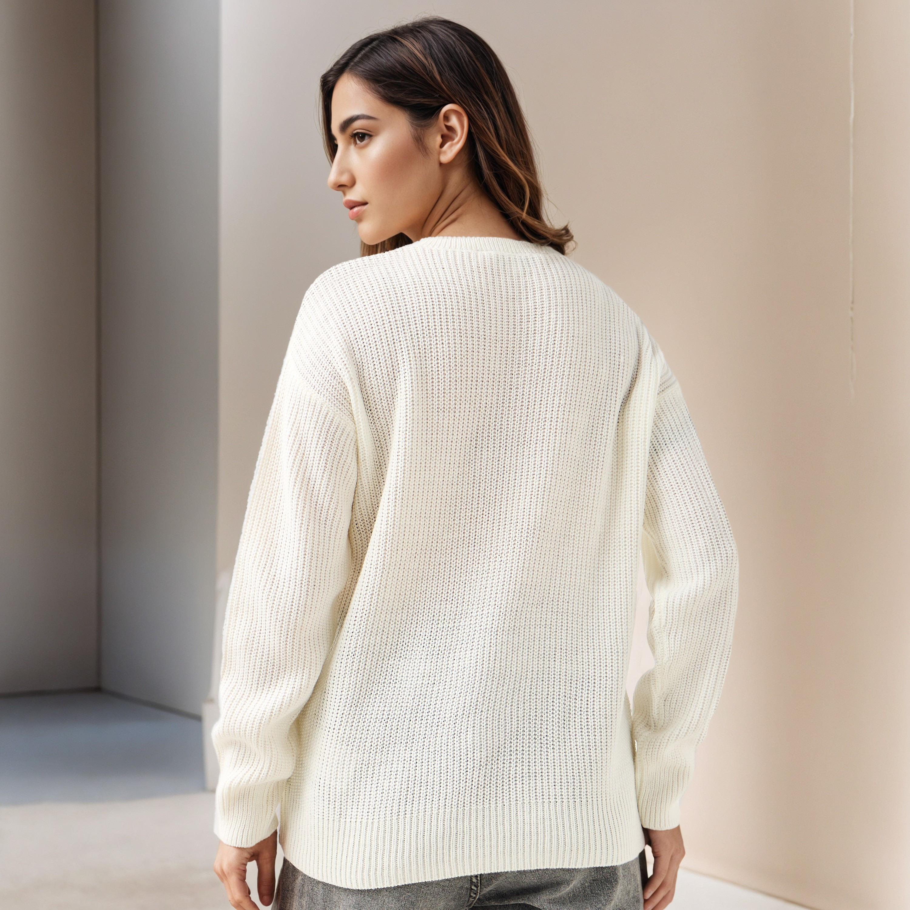 Textured Crew Neck Sweater with Long Sleeves