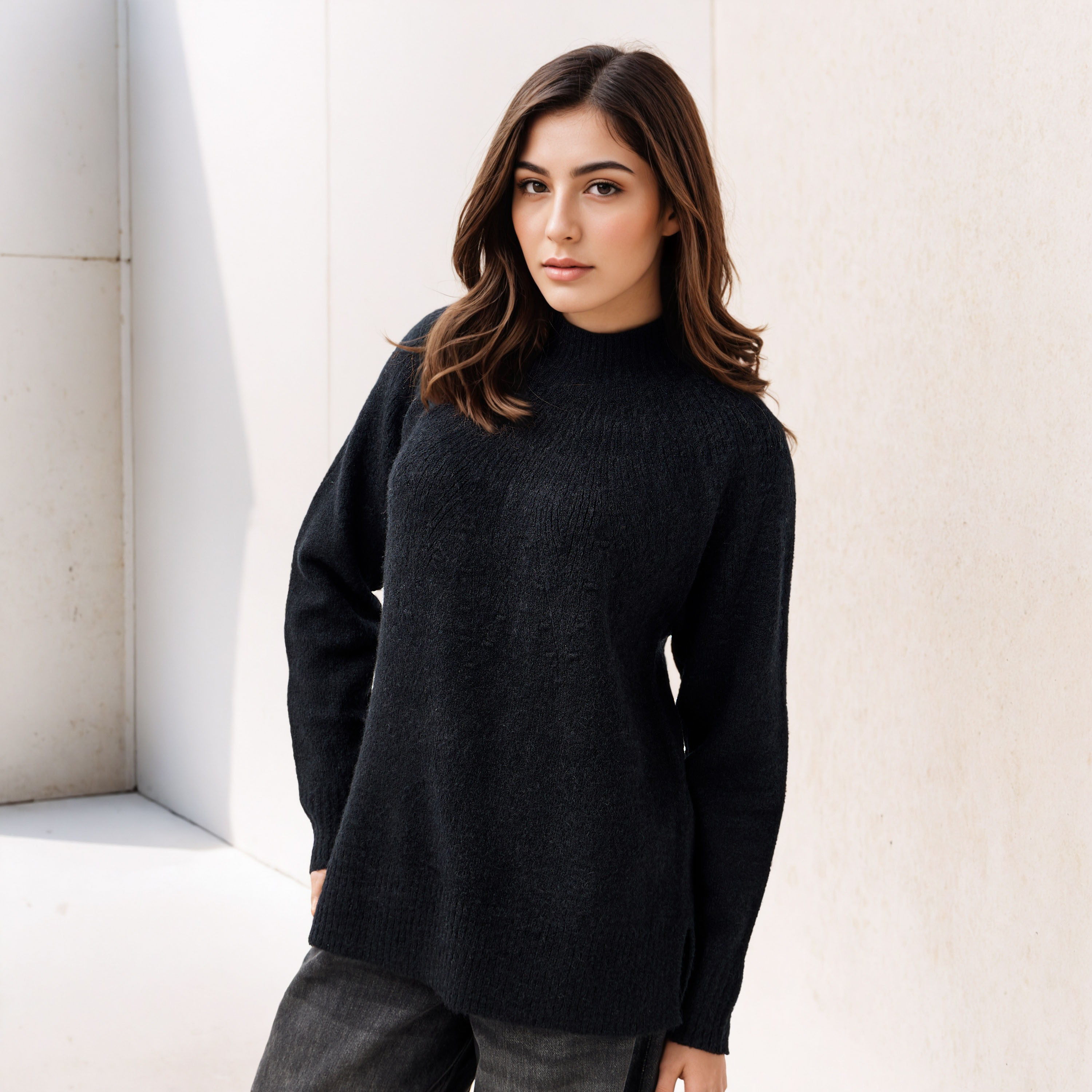 Yoke Detail Sweater with Long Sleeves