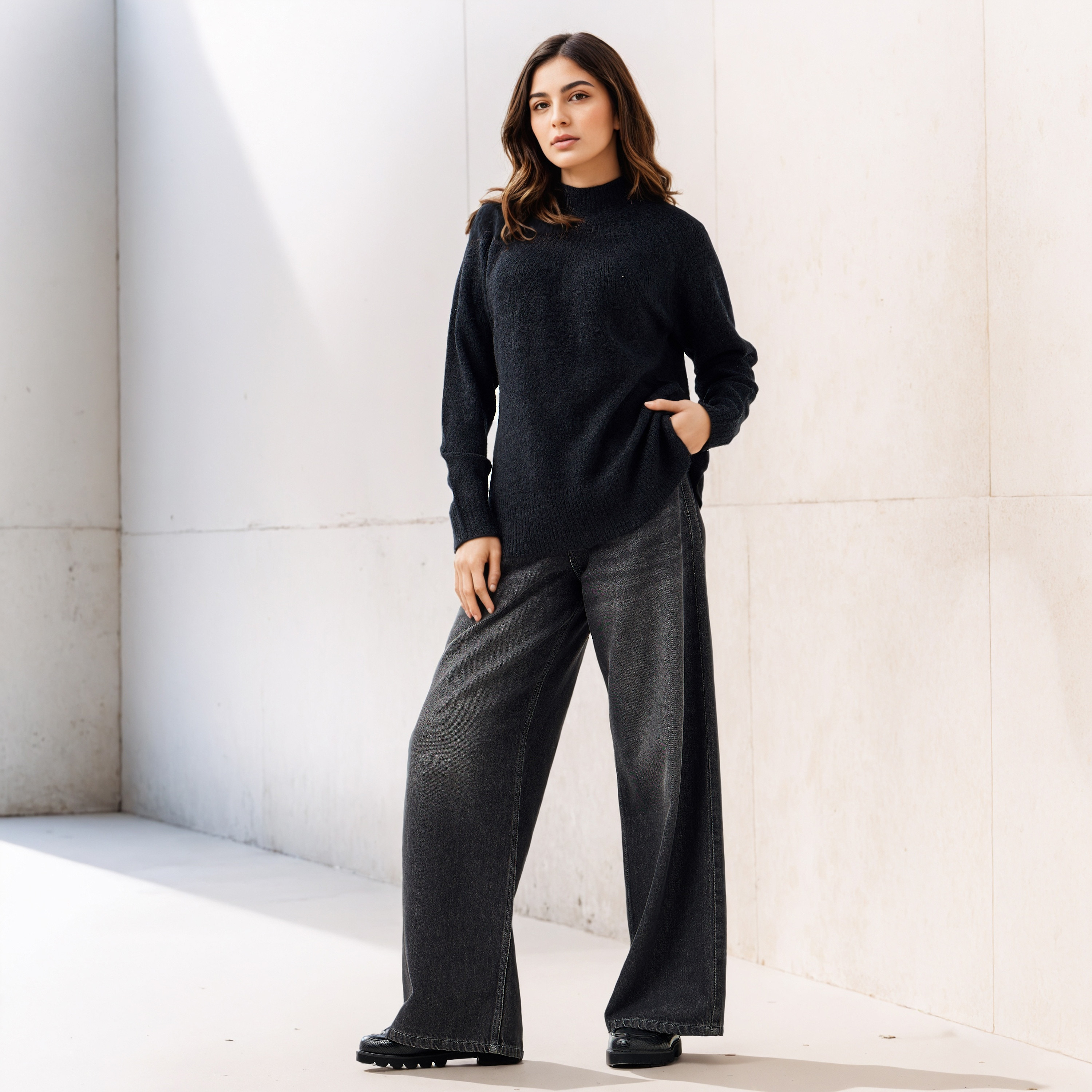 Yoke Detail Sweater with Long Sleeves