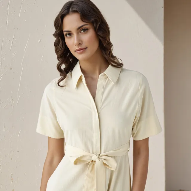 Shirt Midi Cotton Dress with Waist Tie-Up – image 4