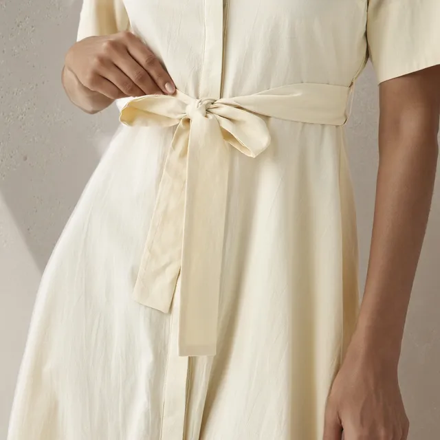 Shirt Midi Cotton Dress with Waist Tie-Up – image 5