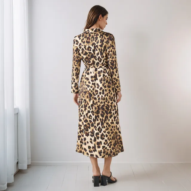 Animal Print Shirt Dress with Tie-Up Detail – image 3