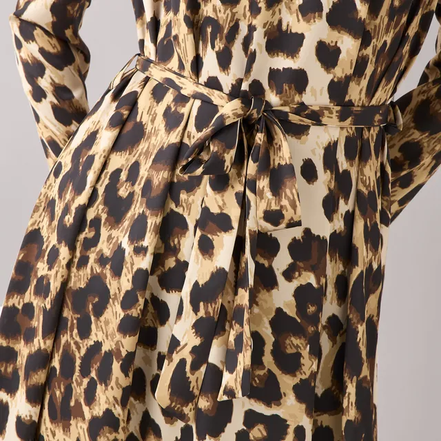 Animal Print Shirt Dress with Tie-Up Detail – image 6