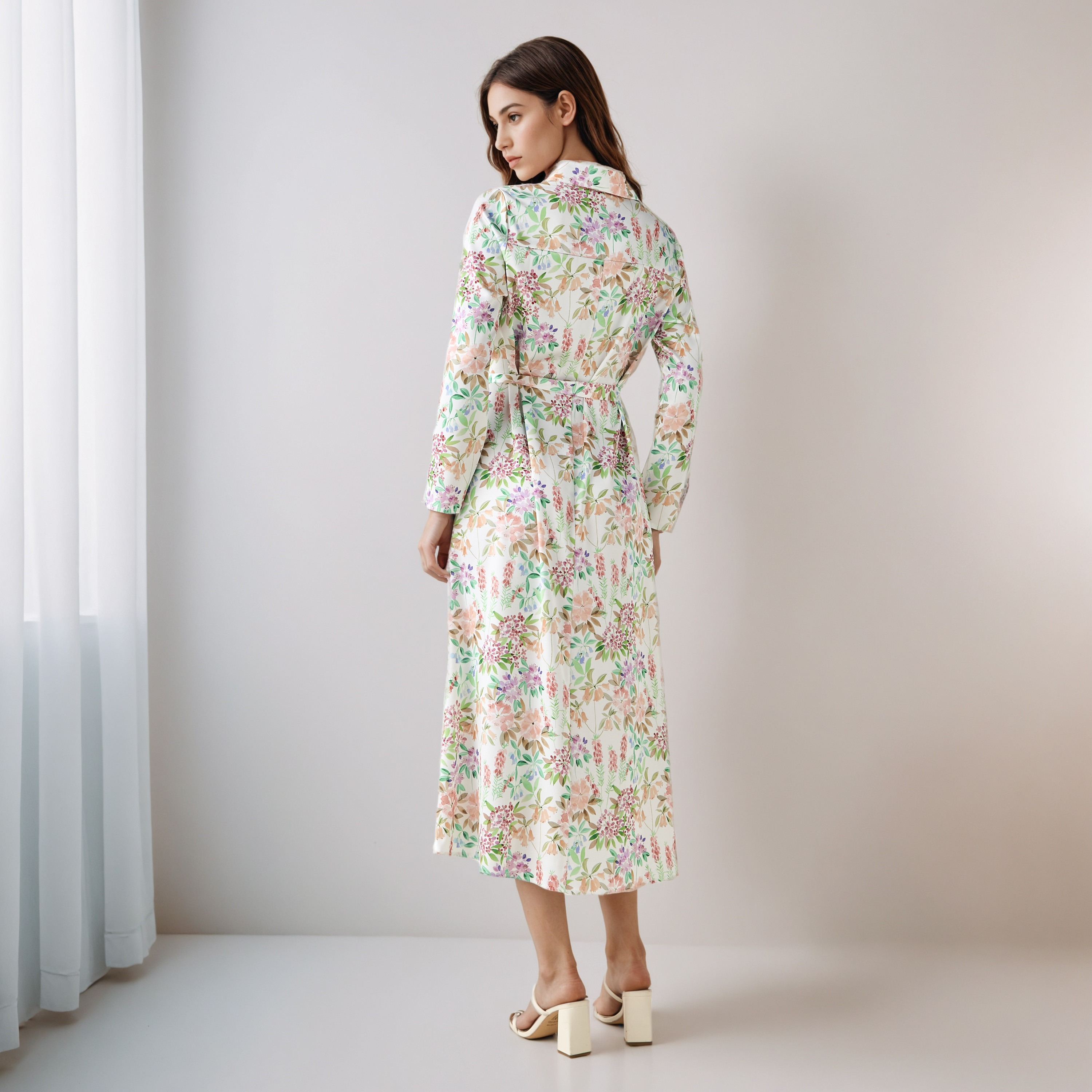 Floral Print Shirt Dress with Tie-Up Detail