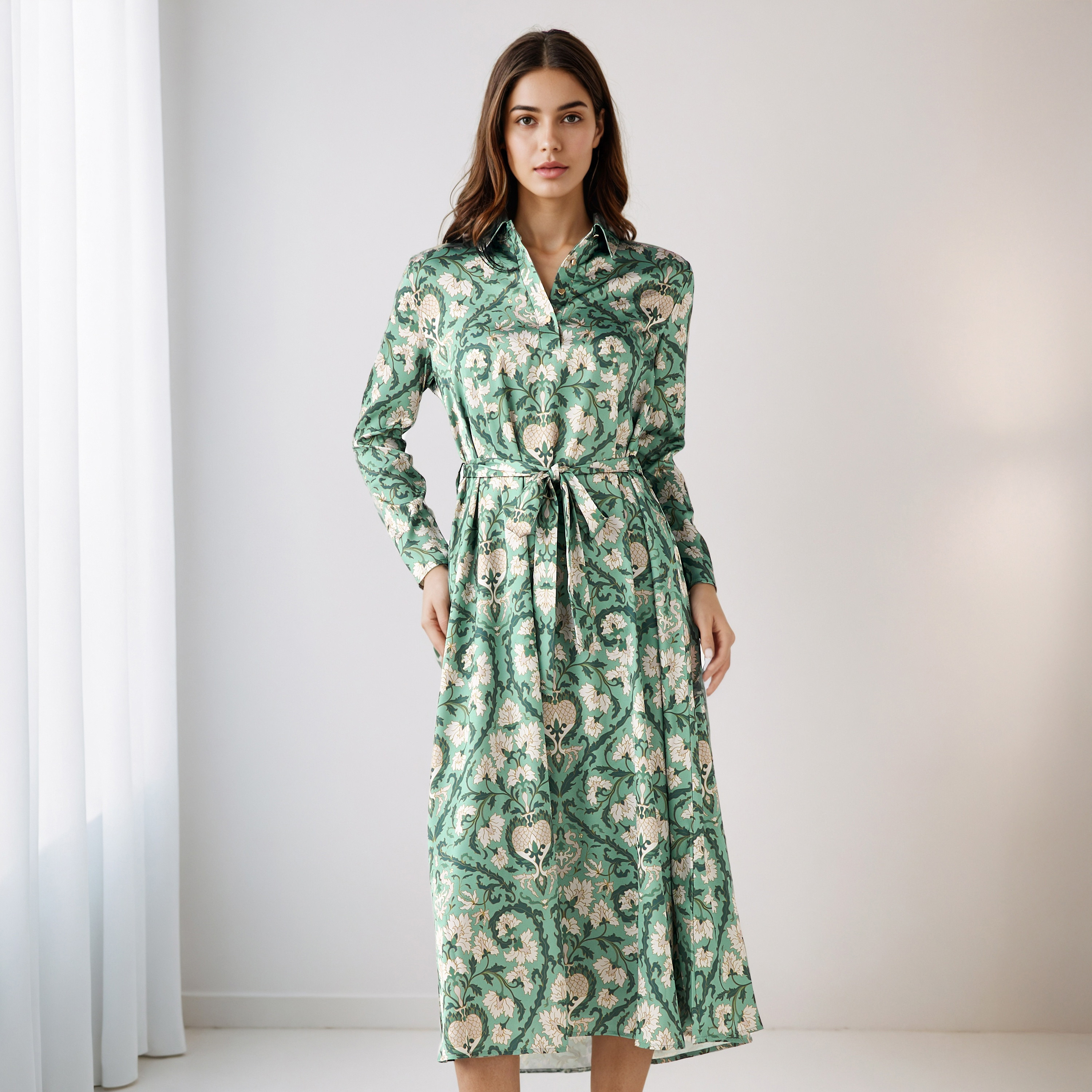 Floral Print Shirt Dress with Tie-Up Detail