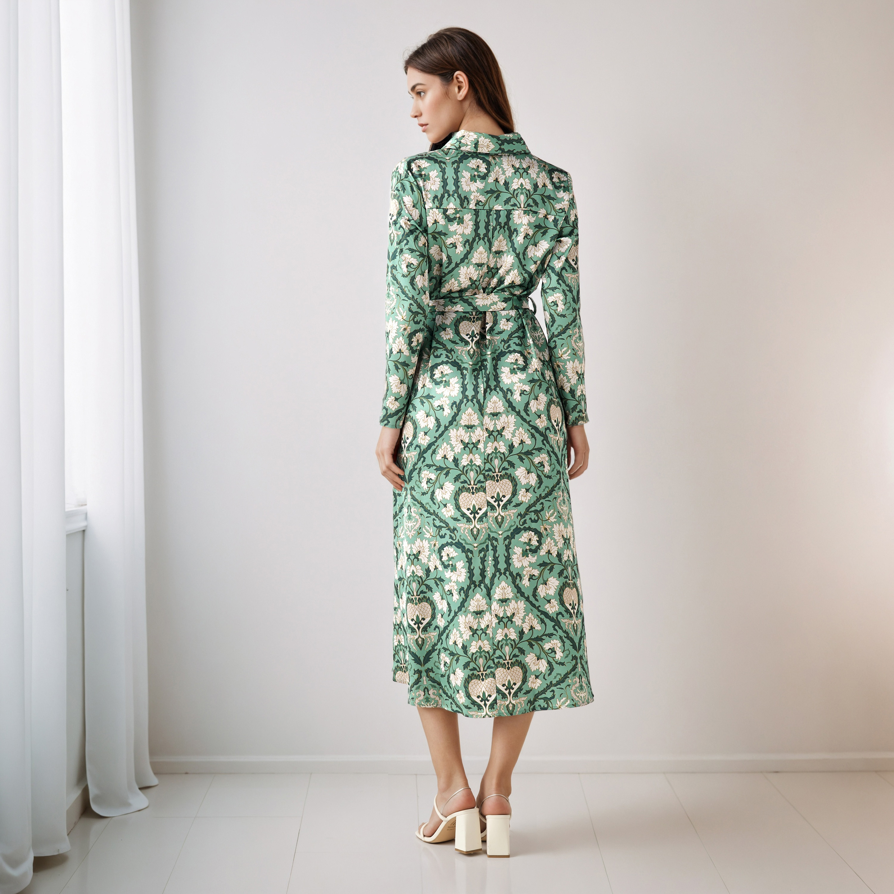 Floral Print Shirt Dress with Tie-Up Detail