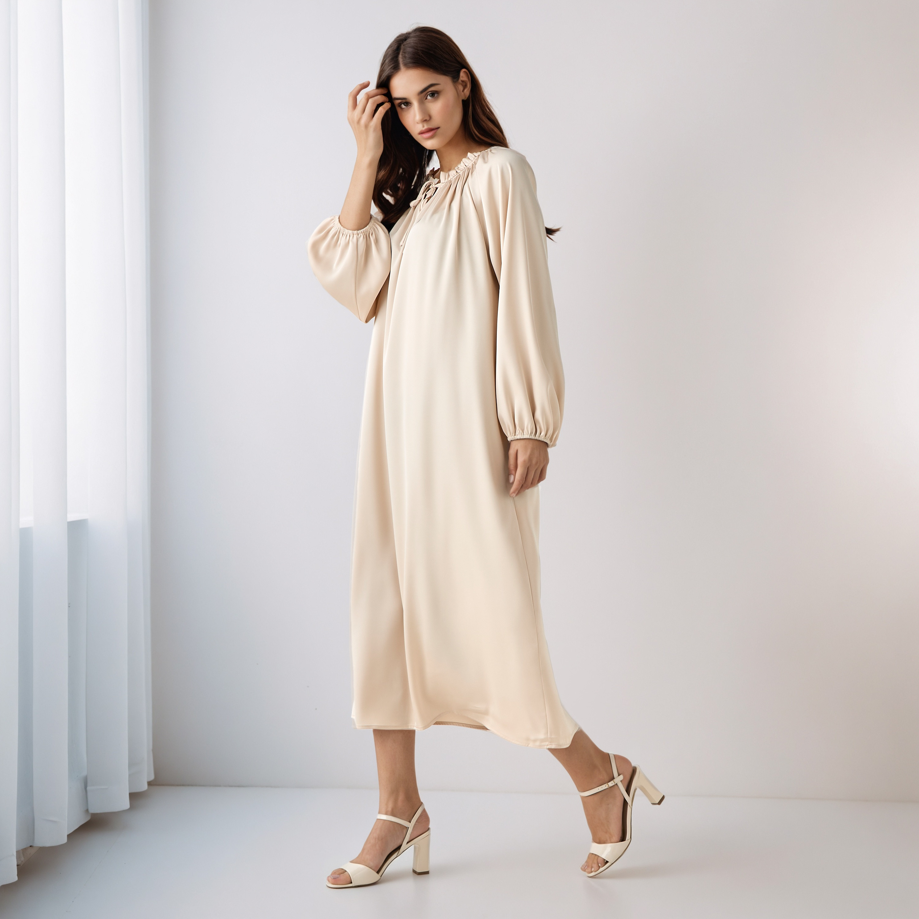 Shift Midi Dress with Tie-Ups