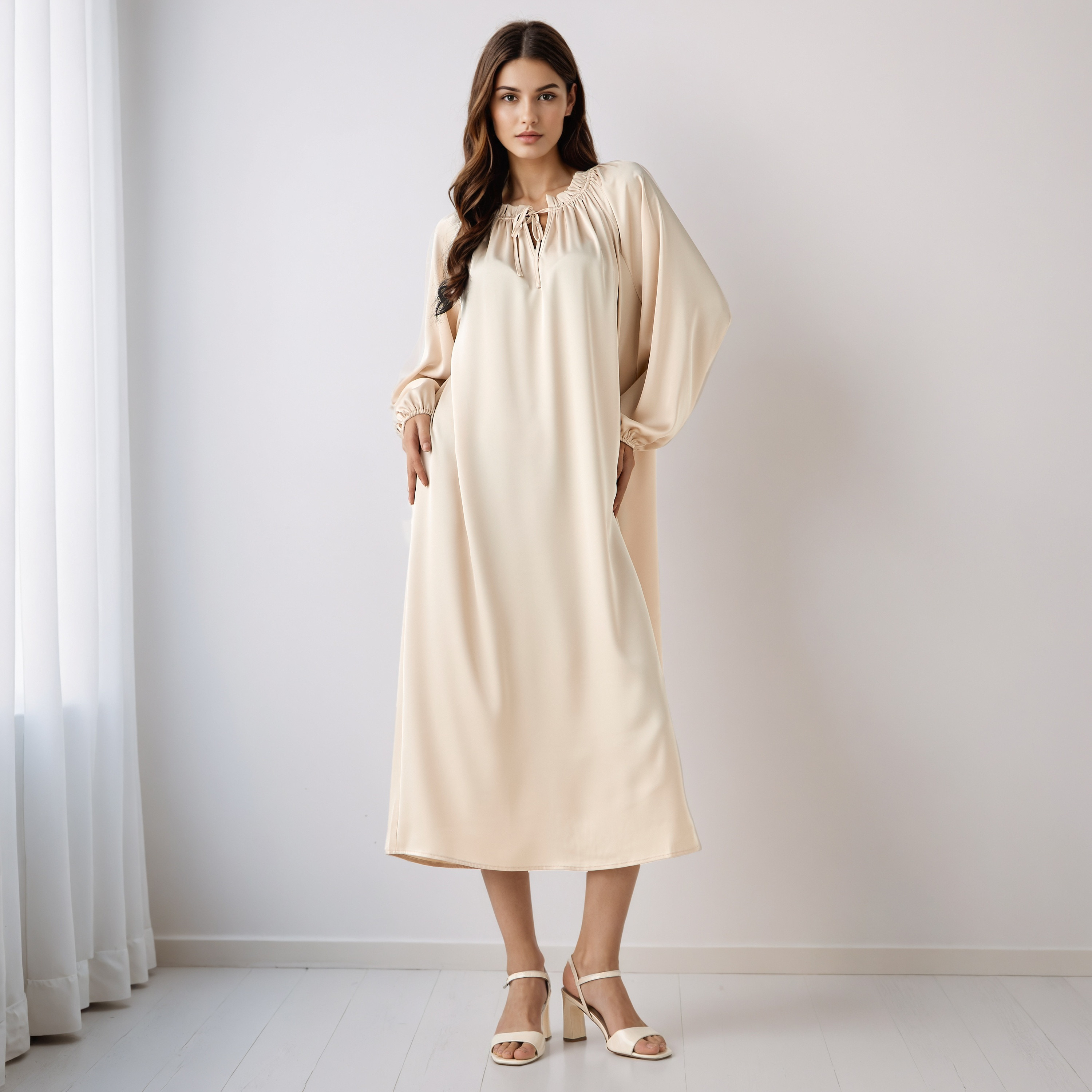 Shift Midi Dress with Tie-Ups