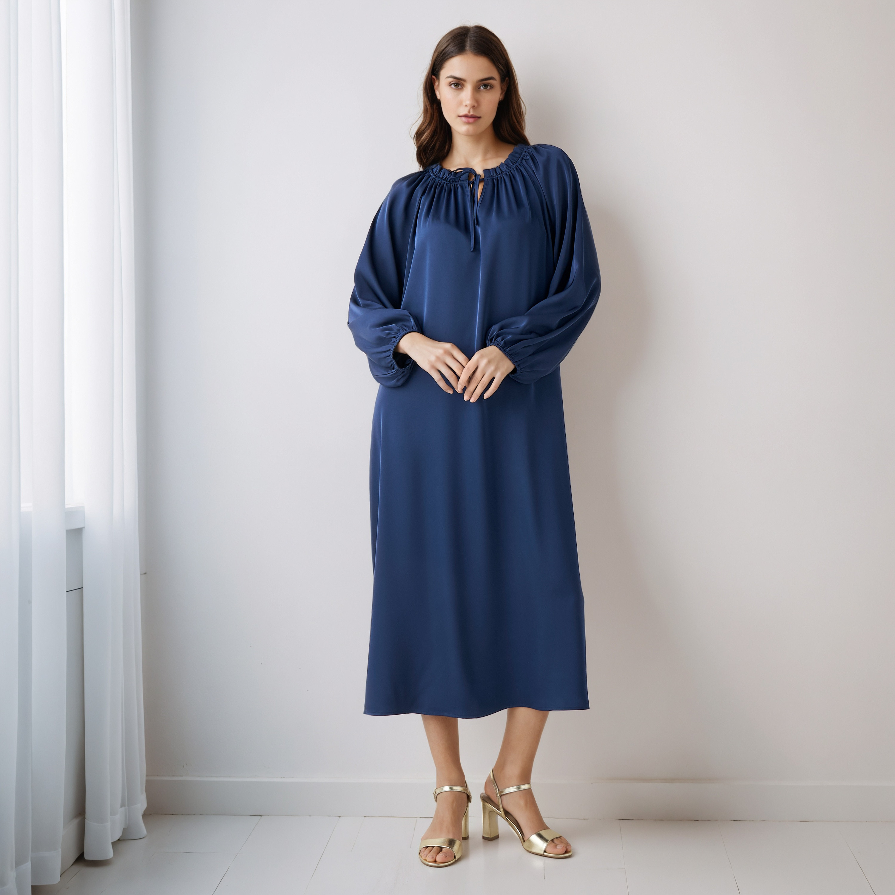 Shift Midi Dress with Tie-Ups
