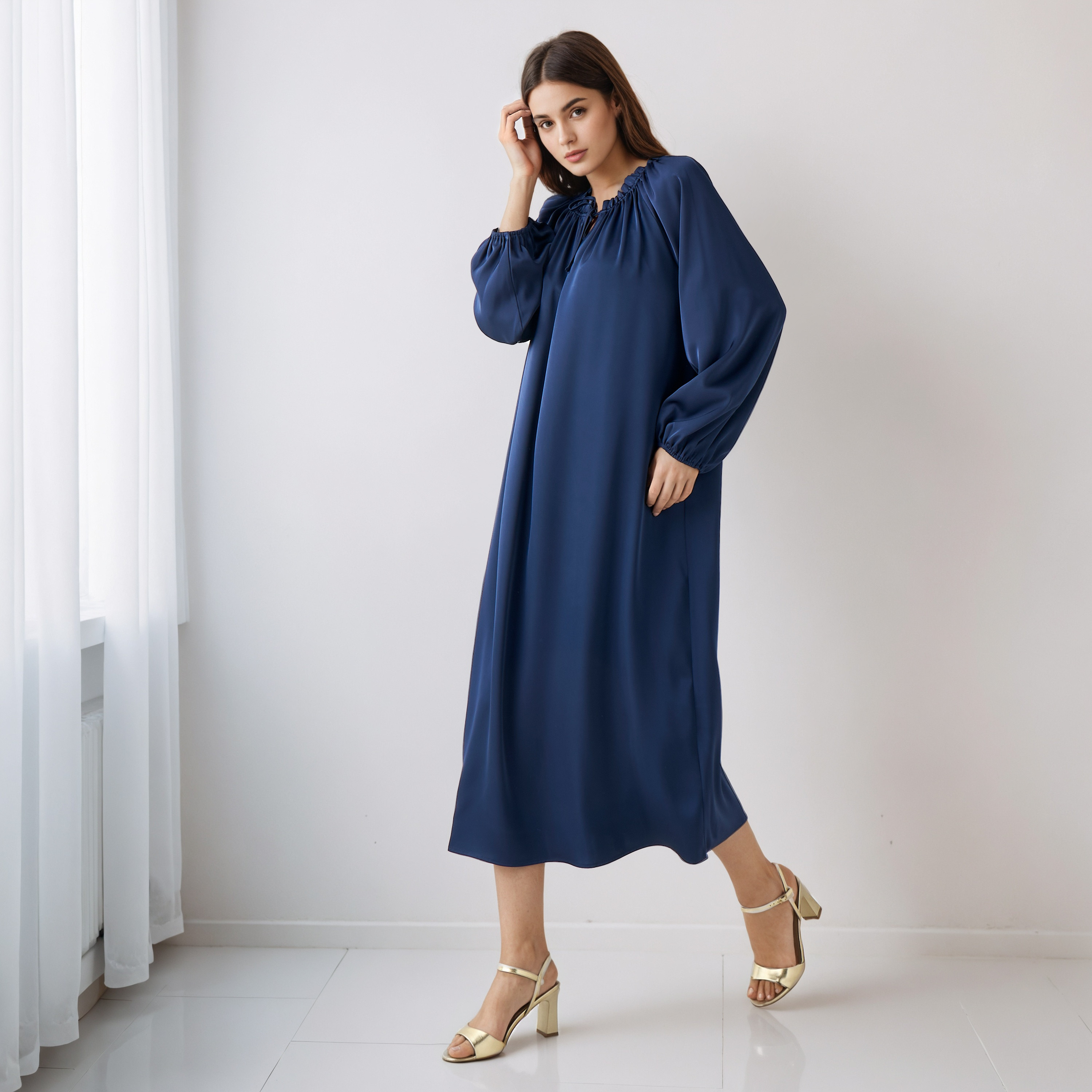 Shift Midi Dress with Tie-Ups