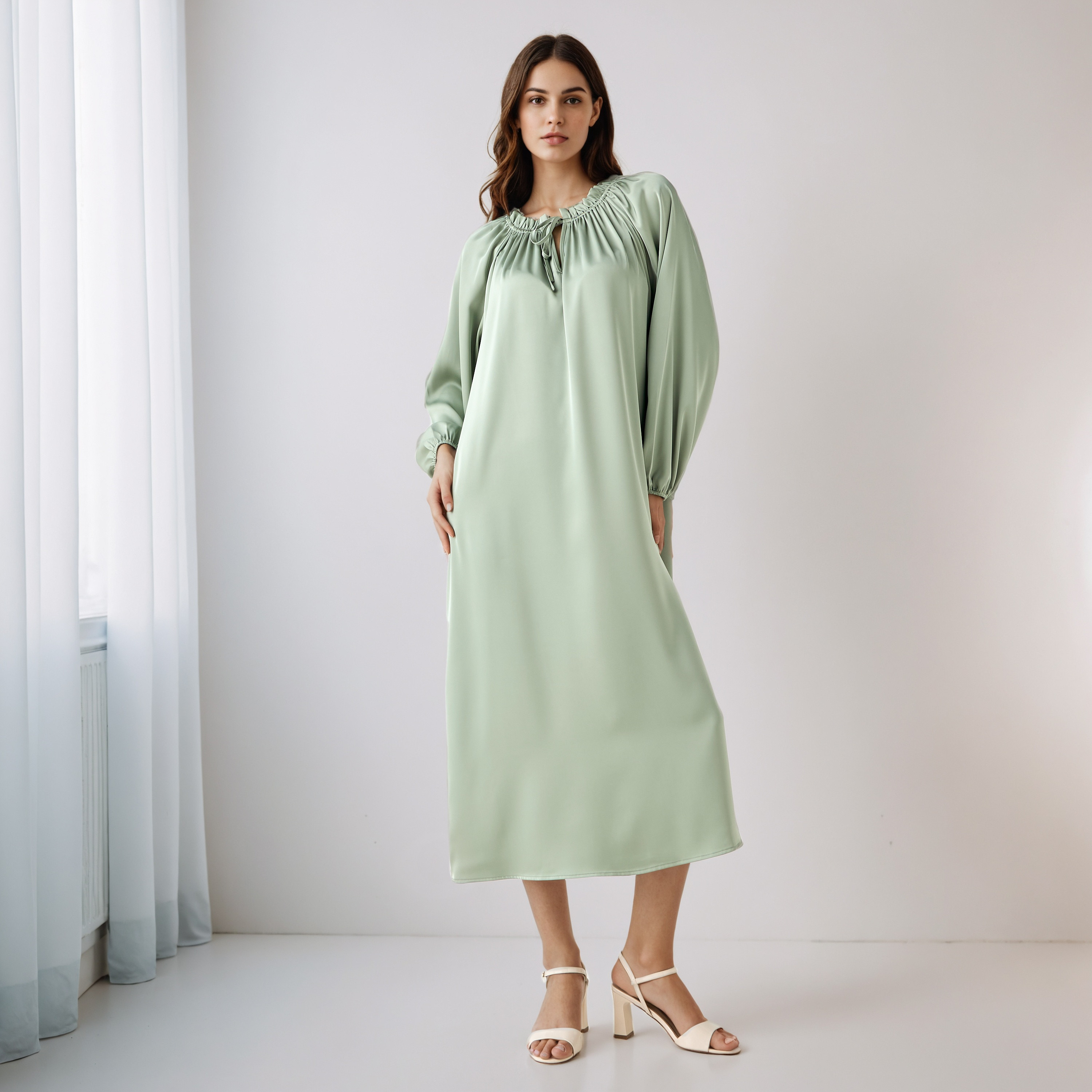Shift Midi Dress with Tie-Ups