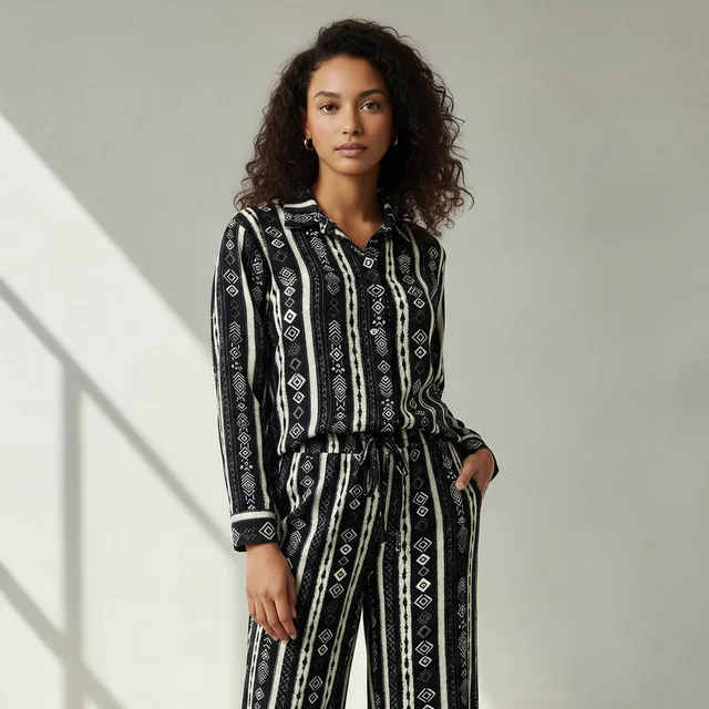 Printed Shirt & Wide Leg Pants Coord Set – image 2