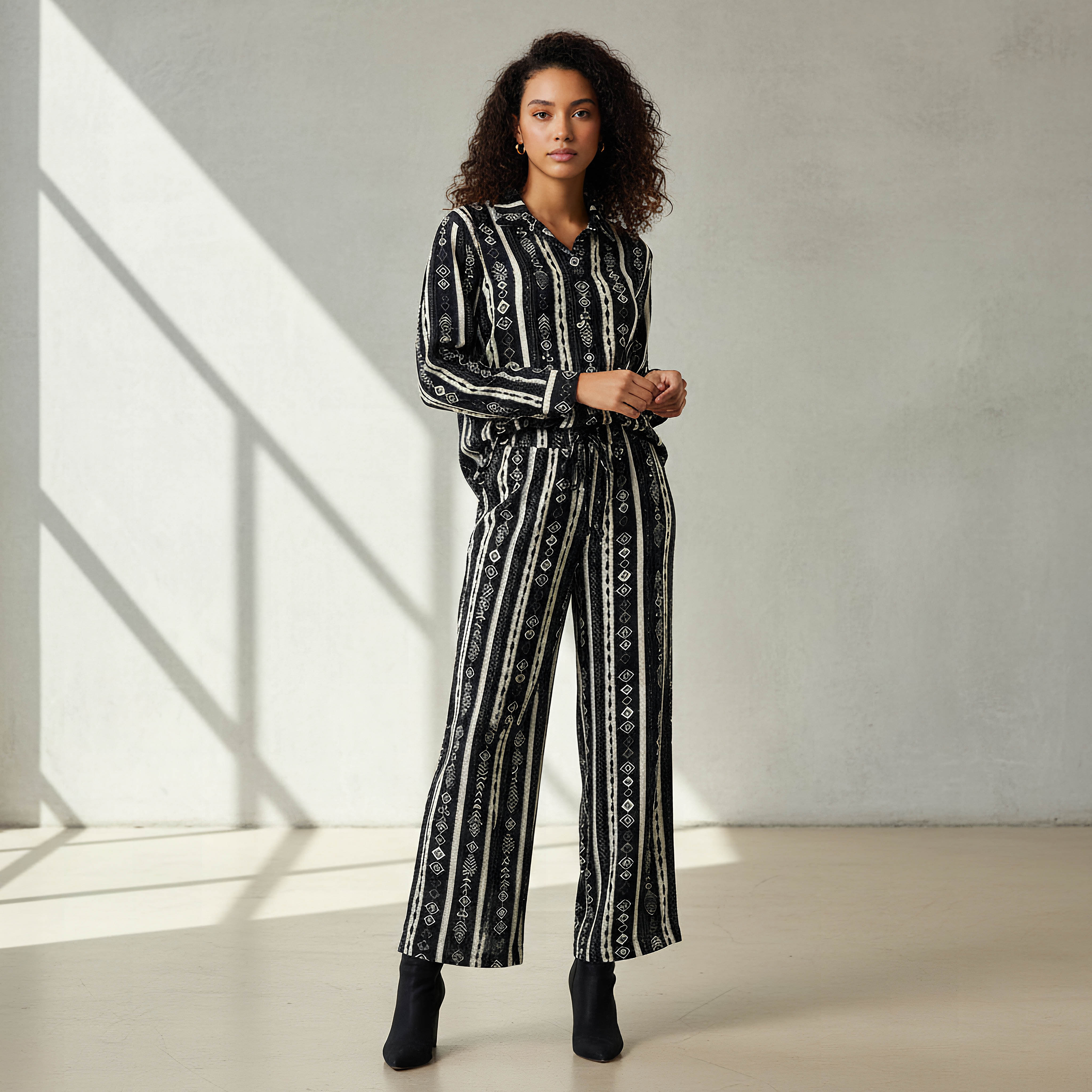 Printed Shirt & Wide Leg Pants Coord Set