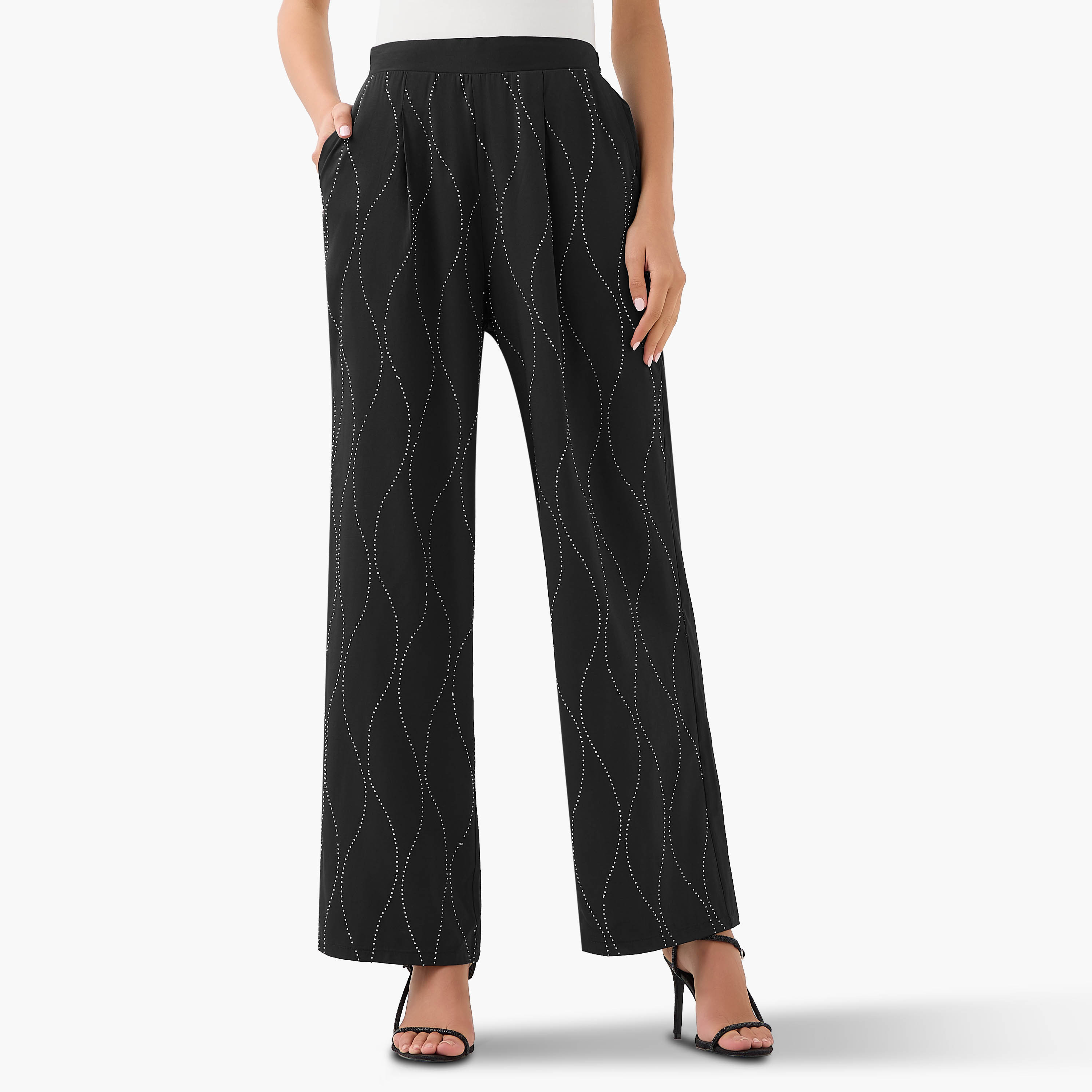 Wide-Leg Embellished Trousers