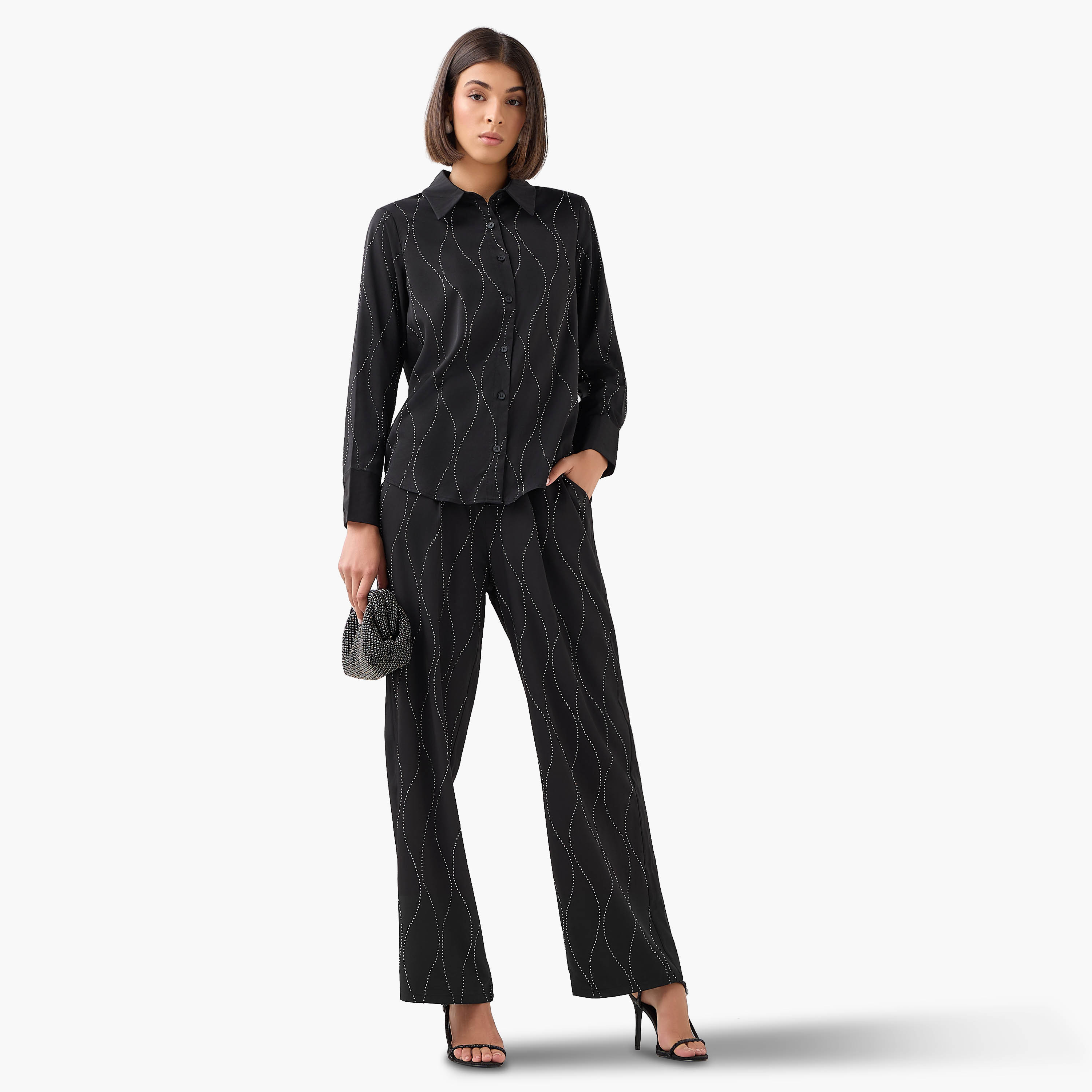 Wide-Leg Embellished Trousers