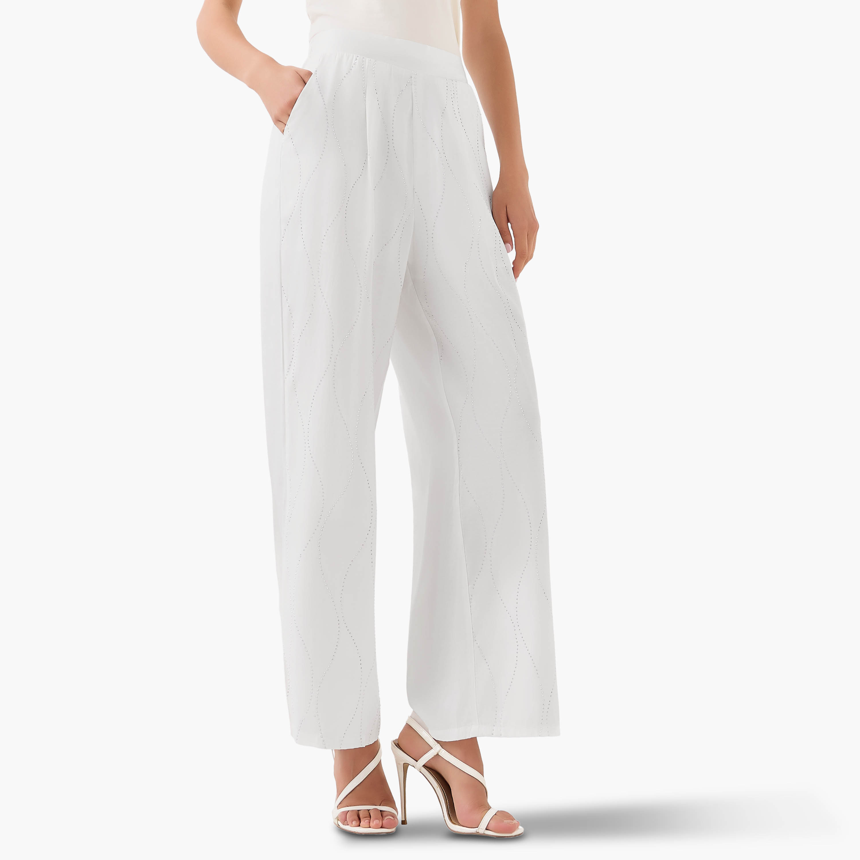 Wide-Leg Embellished Trousers