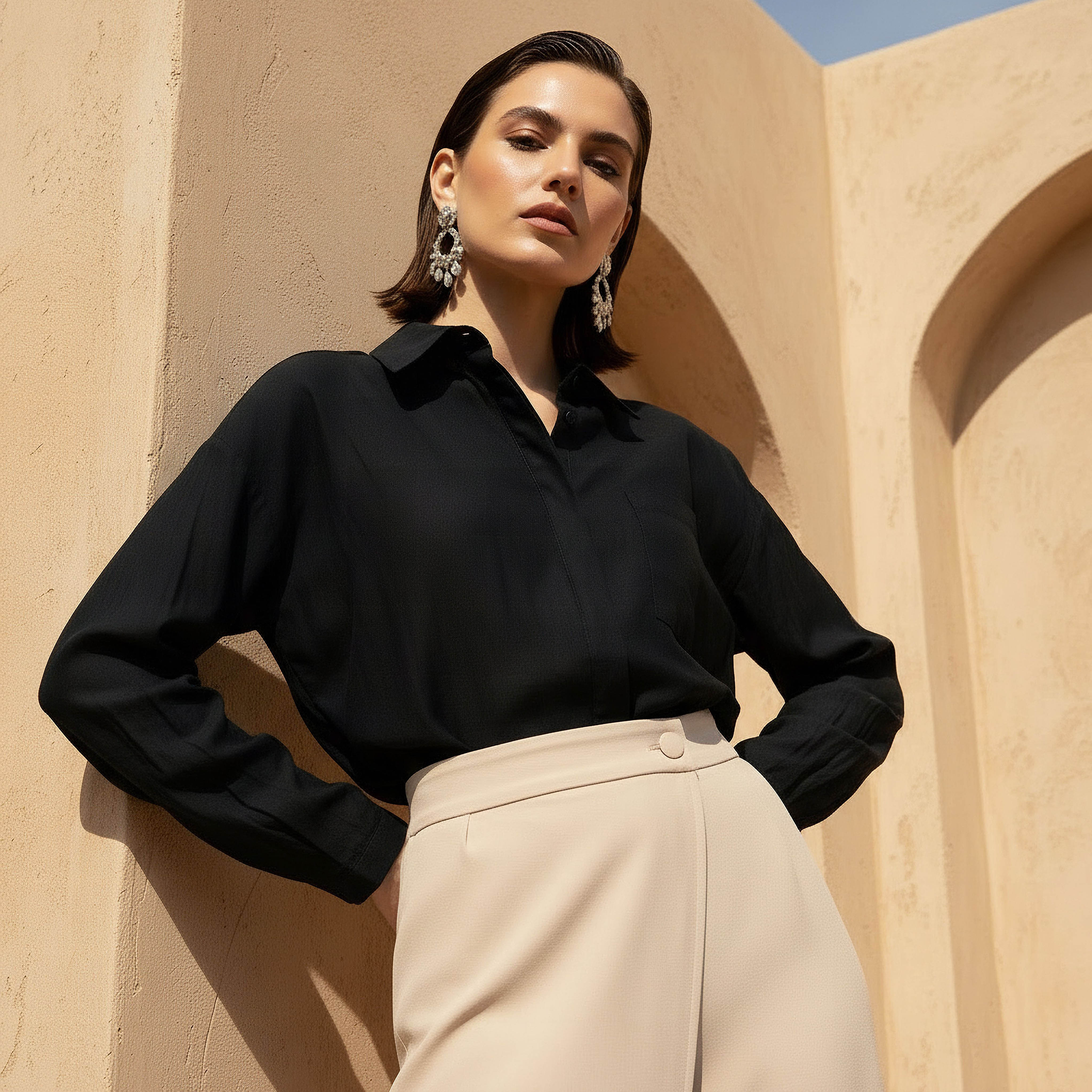 Concealed Placket High Low Shirt