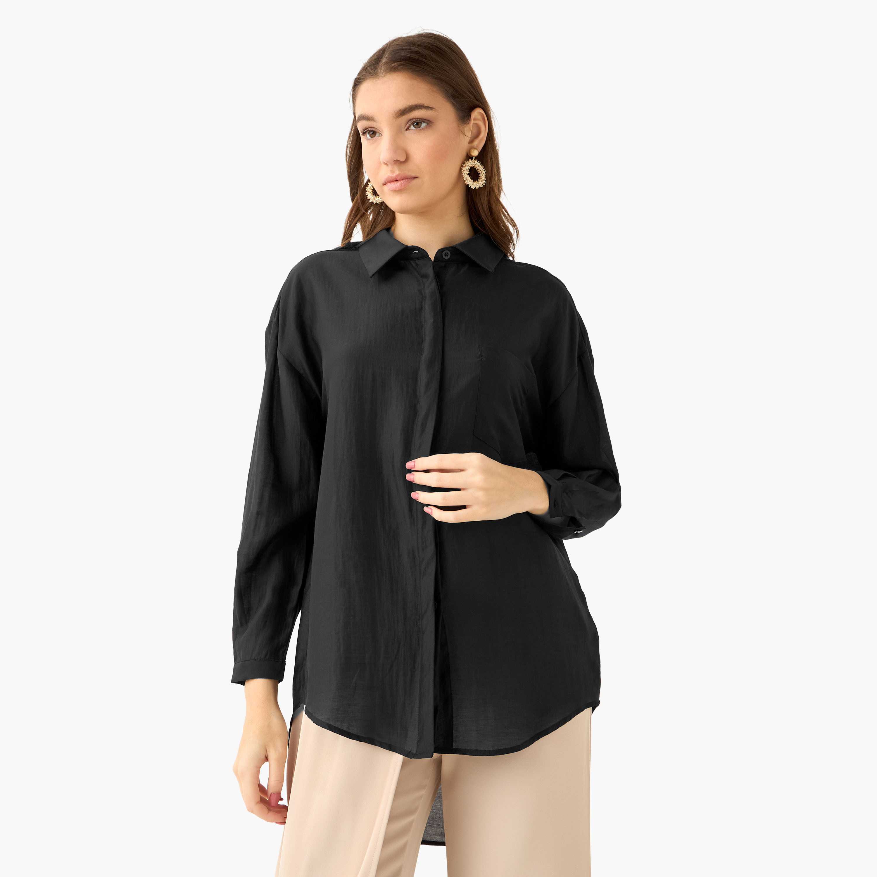 High Low Shirt with Concealed Placket