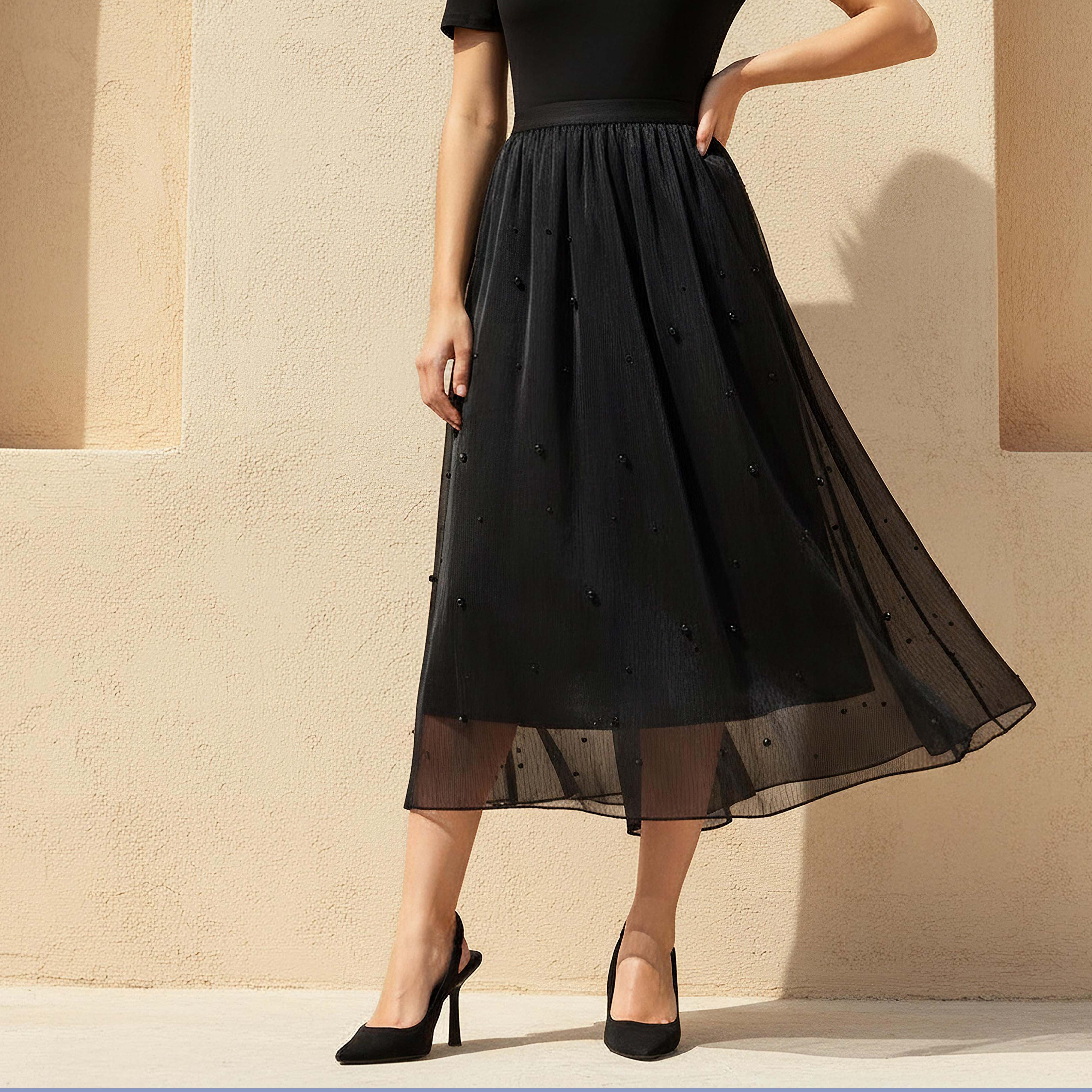 Midi A-line Skirt Elasticated Waist