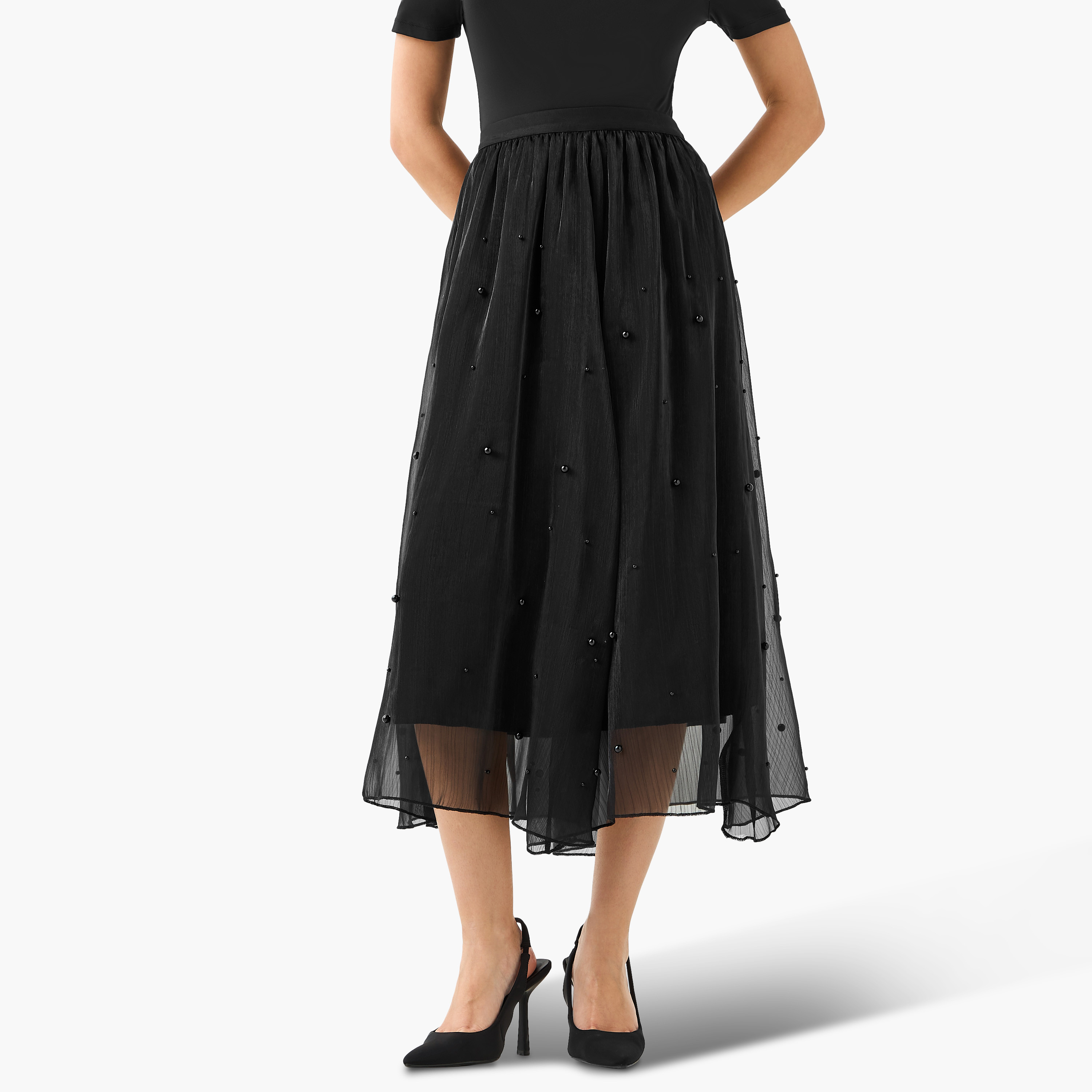 Midi A-line Skirt with Elasticated Waistband