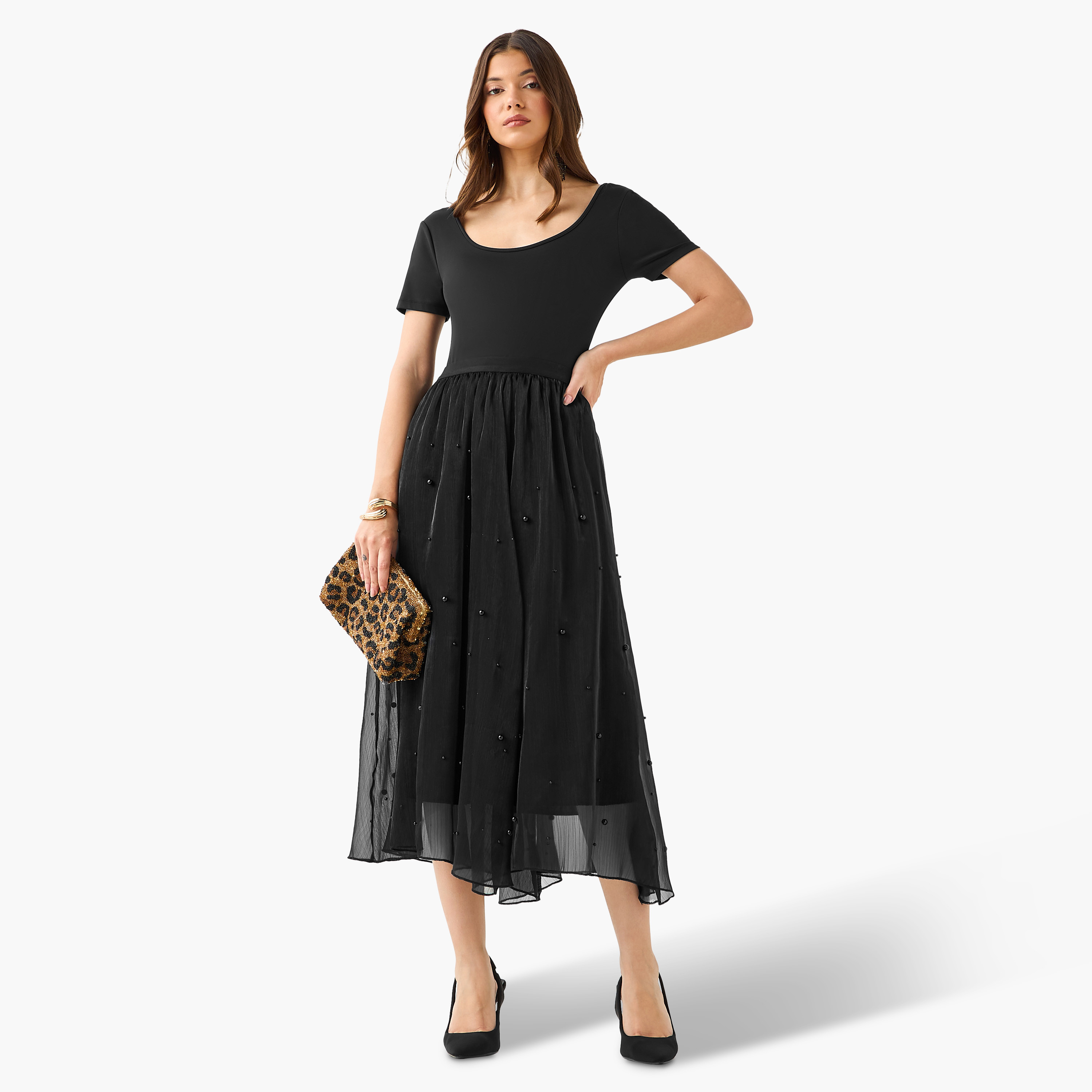 Midi A-line Skirt with Elasticated Waistband