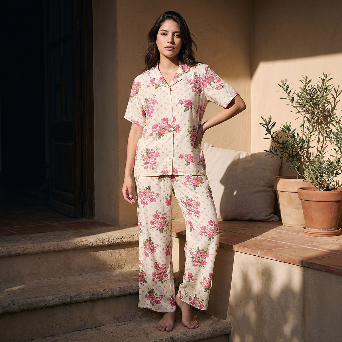 Pyjama Set Button Down Shirt & Trousers Viscose