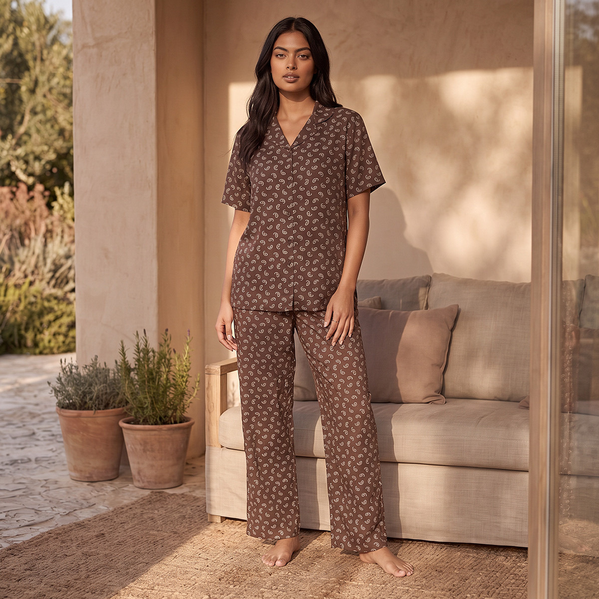 Pyjama Set Button Down Shirt & Trousers Viscose